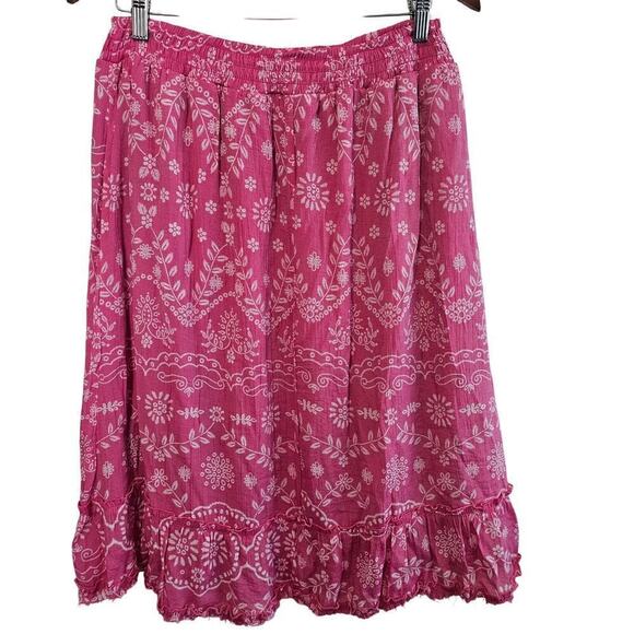 Y2K Mile Gabriella Peasant Skirt Womens Size XL Pink Floral Pink Boho Ruffles - Picture 2 of 10